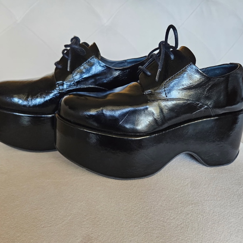 Paloma Barcelo Black Leather Sculptural Platform Oxfords